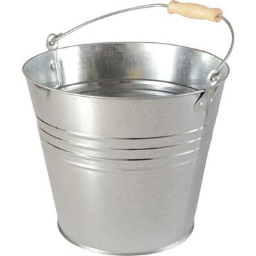 Galvanised bucket with wooden handle
